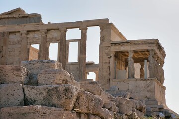 Scenic view of the Caryatid porch of the Erechtheion in Athens, Greece