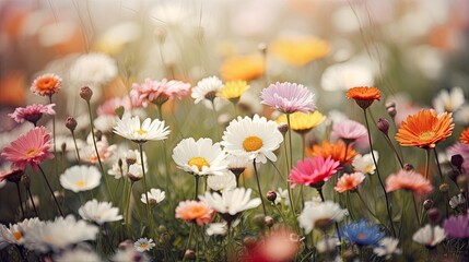 Beautiful colorful landscape full of flowers for the arrival of spring. Generative AI