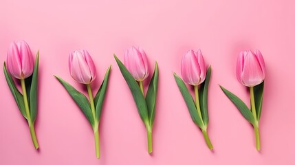 Tulips border with copy space on a colored background. Beautiful frame composition of spring flowers. Generative AI