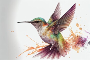 Fototapeta premium a small bird with multicolored feathers flying through the air