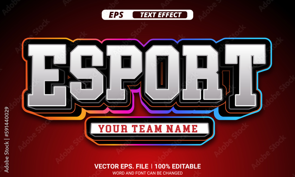 Poster esports logo type 3d editable vector text effect with a red background