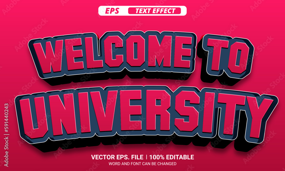 Poster welcome to university 3d editable text effect on red background
