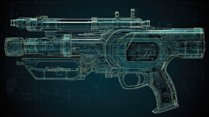 revolver blueprint futuristic weapon cyberpunk - by generative ai