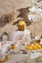 easter cake and painted easter eggs