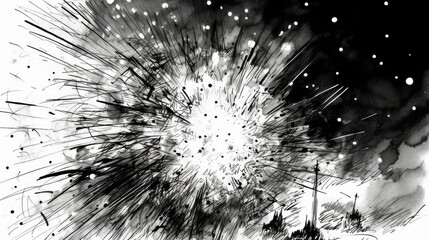black and white bomb explosion sketch - by generative ai