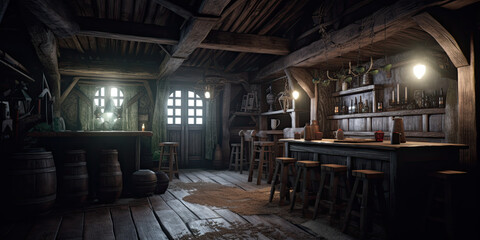 middle age old tavern interior - by generative ai