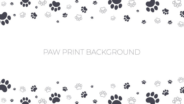 black and white background template with paw print border and copy space 