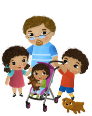 cartoon scene with family and kids girl and boy on white background illustration for children