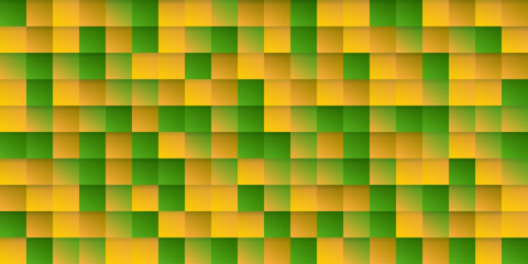 Abstract Colorful Pixelated Surface Pattern with Random Colored Yellow, Brown and Green Squares - Wide Scale Geometric Mosaic Texture - Generative Art, Vector Background Design