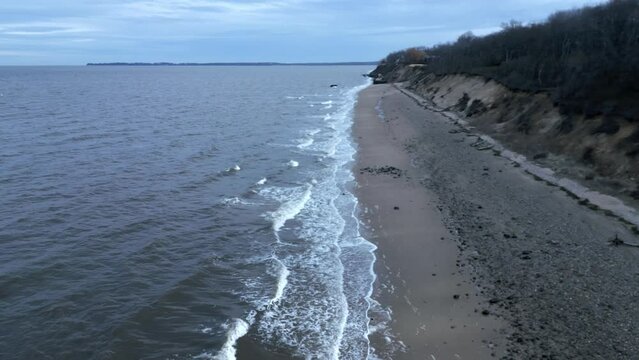 Drone footage of soft ocean waves in Long Island Sound, USA