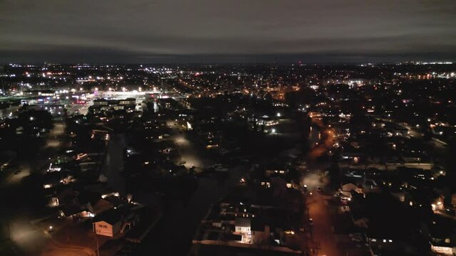 Drone night flight over the south shore of Long Island