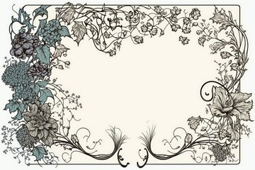 decorative floral frame with vines and flowers. Generative AI