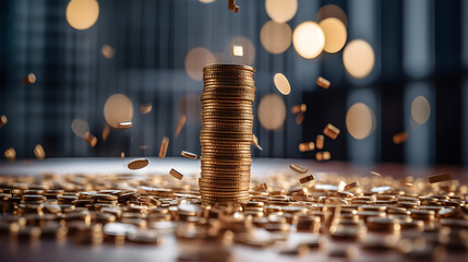 a tower made of pennies on the table. Generative AI