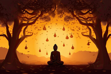 Buddha's enlightenment under the Bodhi tree, generative AI