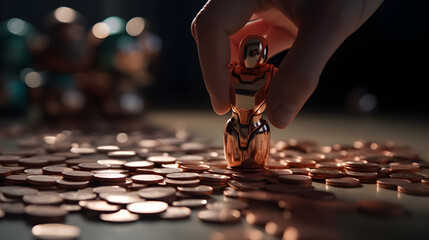the hand places the AI figure on the coins. Generative AI