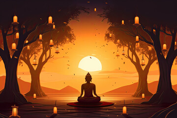 Buddha's enlightenment under the Bodhi tree, generative AI