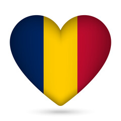 Chad flag in heart shape. Vector illustration.