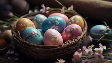 Fototapeta na wymiar Cherry Blossom Easter Eggs
