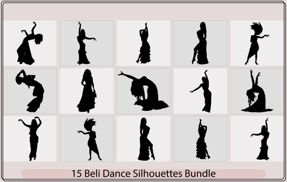 young girl dances east dance on stage,Bellydancer Silhouette,Belly dancing Silhouette.ethnic dancers silhouettes