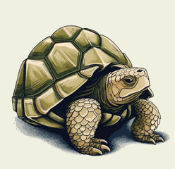 An illustration of a turtle sitting in a shell, isolated on white background.