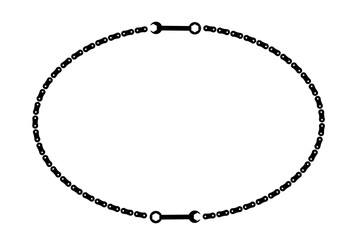 Fototapeta premium Ellipse border made of bicycle chain and tools and chain rings