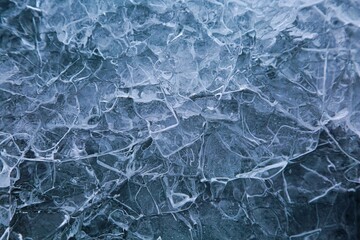 Closeup of frost and ice on the ground outdoors