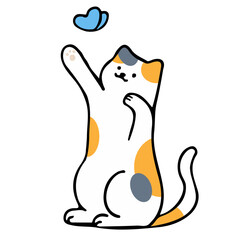 A cat in an outline style character design and a flat design style minimal vector illustration.