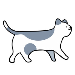 A cat in an outline style character design and a flat design style minimal vector illustration.