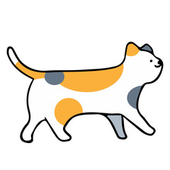 A cat in an outline style character design and a flat design style minimal vector illustration.