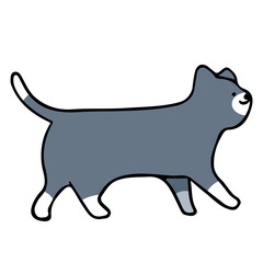 A cat in an outline style character design and a flat design style minimal vector illustration.