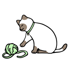 A cat in an outline style character design and a flat design style minimal vector illustration.