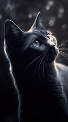 Obraz premium Magical Black cat portrait, Gen AI