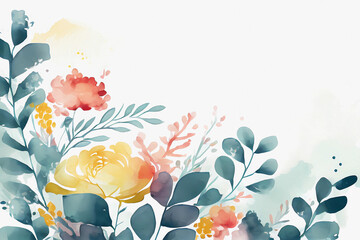 Watercolor painted flower background. Generative ai design.