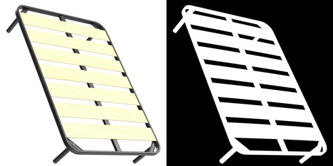 3D rendering illustration of a full size bed frame with large slats