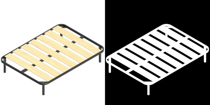 3D rendering illustration of a full size bed frame with large slats