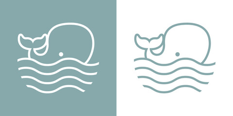 Logo Nautical. Ballena lineal con olas de mar