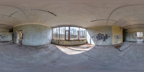 full hdri 360 panorama in abandoned empty concrete dirty room or unfinished building  in...
