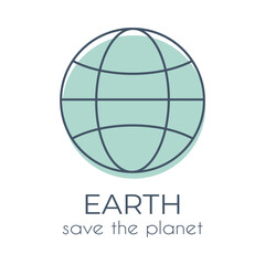 Single ecological icon Green Globe in minimalist style  on a white background with text