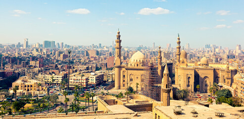Beautiful view of Cairo from the walls of Citadel, Mosque of Sultan Hasan and Al-Rifa'i Mosque....