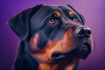 Rottweiler Dog Close-Up on Pastel Purple Background. Generative AI