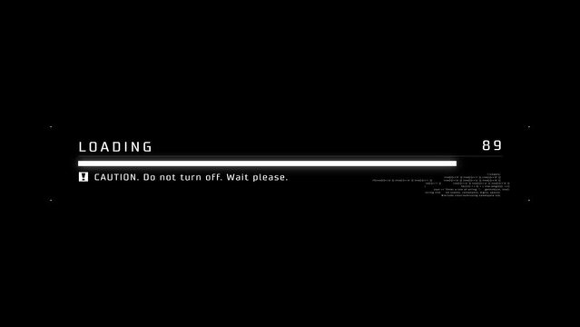 Cyberpunk style loading bar animation with glitches, digital distortions, and system failures. Loading bar animation with noise and artifacts. Glitched cyberpunk downloading process.