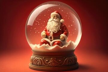 Christmas Santa in Glass snow globe , realistic 3d design. Festive sphere object, generative AI.