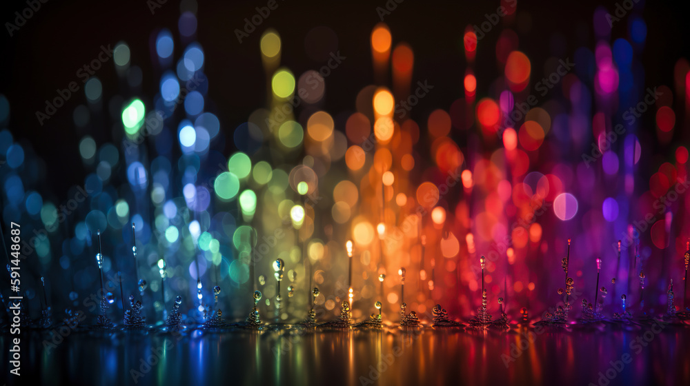 Poster abstract colorful background with bokeh defocused lights and stars, generative ai