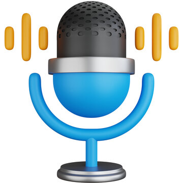 3D Icon Illustration Podcast Microphone With Sound Waves