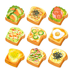 Set of watercolor sweet and savory toast vector illustration