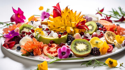 exotic fruit salad, displaying a variety of vibrant, tropical fruits