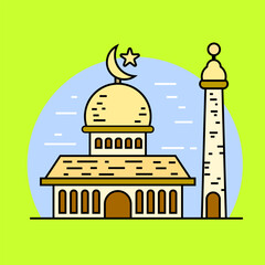 light color mosque illustration isolated with black thick outline