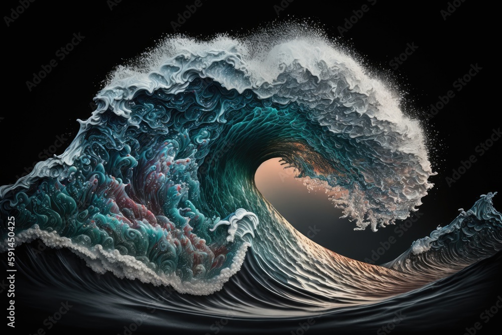Poster massive wave crashing in the ocean. generative ai