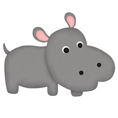 grey hippo watercolor illustration