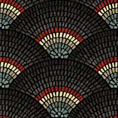 Seamless wavy mosaic pattern. Grunge texture with fabric imitation. Vector illustration.
